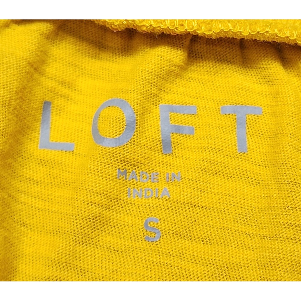 LOFT Mustard Yellow Smocked‎ Square Neck Peasant Blouse 3/4 Sleeve Small - Picture 2 of 6